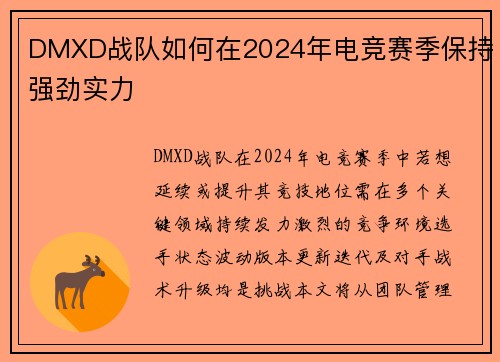 DMXD战队如何在2024年电竞赛季保持强劲实力